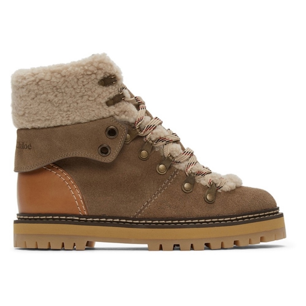 See by Chloe Eileen Shearling Hiking Boots - Size 6 US / 36 EU - Taupe